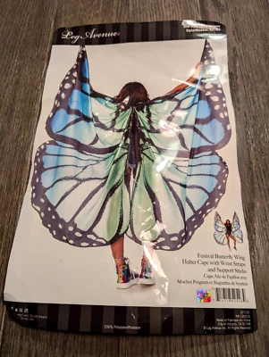Leg Avenue Festival Butterfly Wing Halter Cape Support Sticks A2782 Blue Green - Image 1 of 4