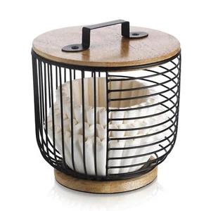 Coffee Filter Holder for Counter with Wooden Lid - Round Black Wire Coffee Po... - Picture 1 of 9