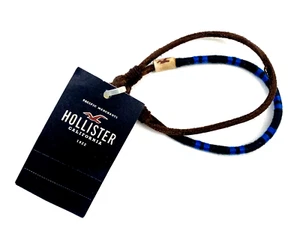 PULSERA DE CUERO MARRÓN AZUL HOLLISTER LOGOTIPO GAVIOTA - Imagen 1 de 3