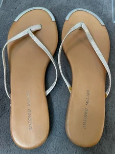 Antonio Melani Womens Sandals 9M Thongs Silver Faux Snakeskin Silver Accent Toe - Picture 1 of 10