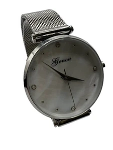 genoa quartz watch womens Round Pearl Dial Silver Tone New Battery - Picture 1 of 6