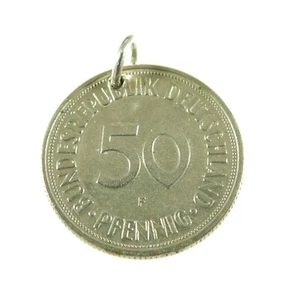 Vintage Lucky West German FDR 50 Pfennig Coin Fob Charm 1950 Germany - Bild 1 von 8