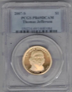 2007 S PRESIDENTIAL DOLLAR ~ THOMAS JEFFERSON ~ PCSG CERTIFIED PR69 DCAM  - Picture 1 of 2