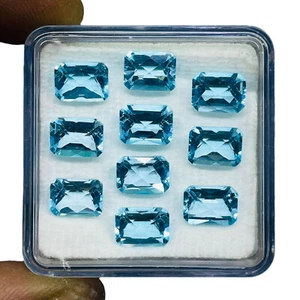 VVS 10 Pcs Natural Blue Topaz 8x6mm Emerald Checker Cut Top Quality Gemstone Lot - Picture 1 of 9