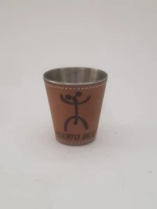 Puerto Rico Coquí Frog Design Leather Wrapped Metal Shot Glass (Unused) - Picture 1 of 5