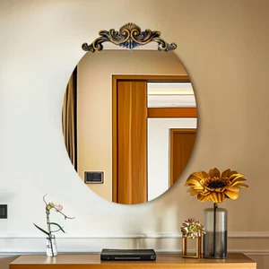 Oval Frameless Vintage Wall Mirror Traditional Carved Hanging Mirror for Vanity - Picture 1 of 20