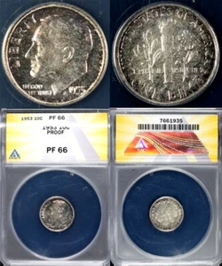 1953 10c Proof Roosevelt Dime ANACS PF 66 - Picture 1 of 5