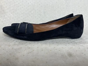 AQUATALIA Womens Sz8 Black Suede Leather Slip On Buckle Square Toe Mindy Loafers - Picture 1 of 11