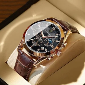 POEDAGAR Luxury Men WristWatch Waterproof Luminous Quartz Leather Men's Watches - Picture 1 of 24
