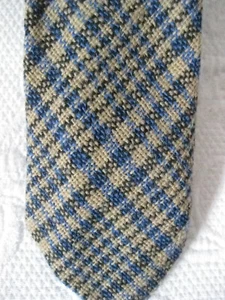 Vintage All Wool "Ties" Brand Mens Blue Tan Black Multicolor Plaid Necktie - Picture 1 of 4