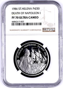 St. Helena & Ascension Island 1986 1oz £50 Platinum Death of Napoleon I NGC PF70 - Picture 1 of 2