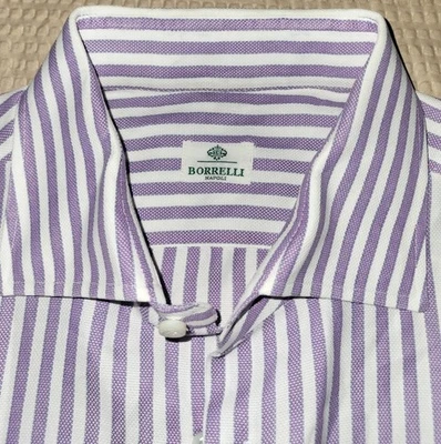 Borrelli Napoli Lavender Purple Striped Shirt  15.75/40 NWOT - Image 1 of 4