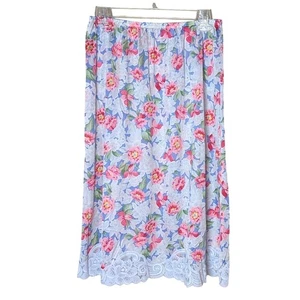 Vintage Women's Floral Slip Skirt Pastel Lace Hem 80s 90s Cottagecore Romantic - Picture 1 of 5