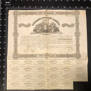 Confederate States of America Currency: Four $1000 Loan Bonds; With Coupons - Picture 1 of 4