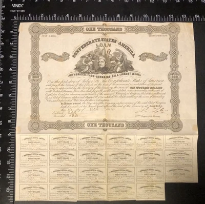 Confederate States of America Currency: Four $1000 Loan Bonds; With Coupons - Image 1 of 4