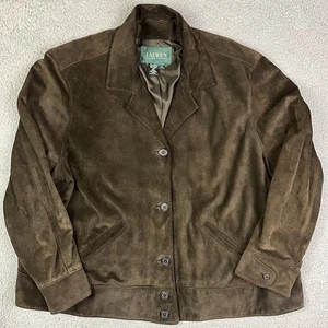 Abrigo Blazer Lauren Ralph Lauren Marrón Cuero Gamuza Abotonado Para Mujer Talla 3X” - Imagen 1 de 10