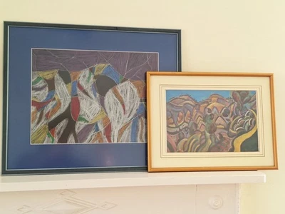 Arte abstracto británico original dibujo e impresión Miró, enmarcado H42xW51cm Foto 1 de 4