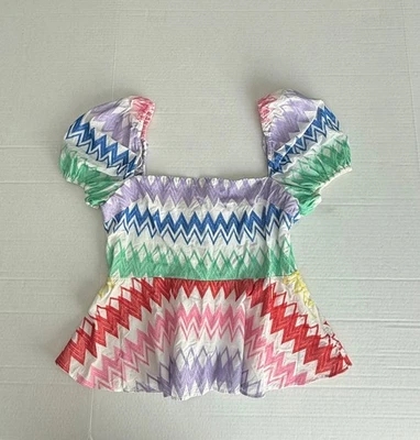 Anthropologie Yumi Kim Cherise Embroidered Blouse Rainbow Puff Sleeves Size M - Image 1 of 4