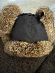 Columbia Trapper Hat L Rabbit Fur Quilted Black Aviator Winter Cap - Picture 1 of 8