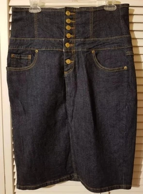 Vintage Y2K Wet Seal Juniors Size 15 Denim Blue Jean Skirt High Waist Dark Wash - Image 1 of 4