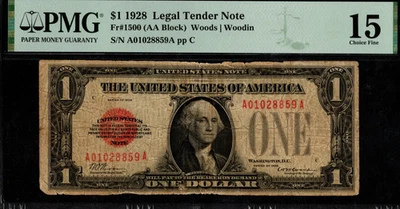 $1 1928 Legal Tender Fr. 1500 RED SEAL ACE Puerto Rico PMG Ch Fine 15 - Image 1 of 2