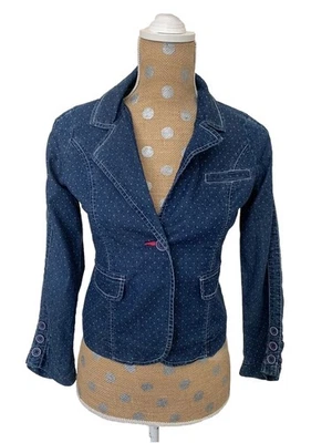 Guess Y2K Cropped Denim Jacket Polka Dot Button Size XSmall Logo Embroidery VtG - Image 1 of 4