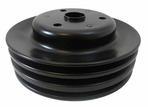 Black Steel LWP Triple Groove Crankshaft Pulley, Fits SBC Chevy 283-350 - Picture 1 of 2