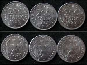 3 x 200 Mark 1923 -Mint D (Munich)- Lot of 3 Germany Weimar KM# 35 coins - #A110 - Picture 1 of 4