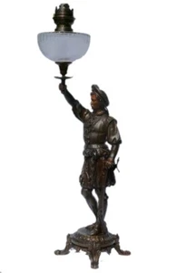 Antica lampada ad olio Napoleone III bronzo dorato 97 cm gotico neorinascimento XIX - Foto 1 di 12