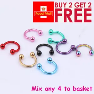 Surgical Steel Horseshoe Hoop Nose Lip Ear Teeth Daith Tragus Piercing Ring - Picture 1 of 10