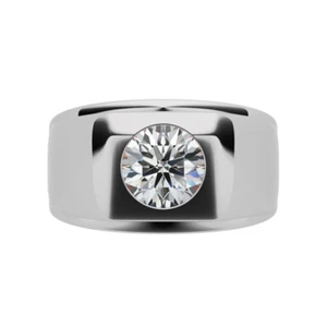 Round Diamond 1.50 Ct IGI Lab Created Mens Ring 14K White Gold 10 MM Band 8 9 10 - Picture 1 of 12