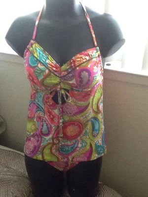 SexyTRINA TURK 2 Piezas Tankini Colores Audaces Brillantes Joya Herrajes Talla 4 Nuevo con Etiquetas $175 Foto 1 de 4