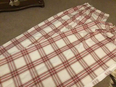 John Lewis Red Cream Check Lined Curtains. 84” drop. 64” Wide - Image 1 of 4