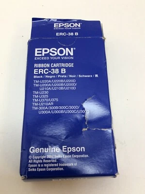 Epson Ribbon Cartridge, Genuine, 1 Black, (ERC-38B), Free Shipping SEALED  - Image 1 of 2