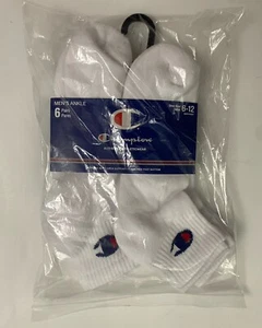 NEW 6 PAIRS Champion Cushioned Quarter Ankle Socks White Men's Size 6-12 - Picture 1 of 8