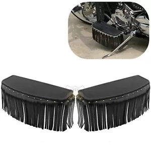 Motorcycle Leather Fringe Front Foot Peg Floorboard Covers For Harley Bobber 2X - Picture 1 of 8