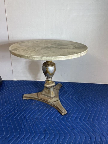 Vintage Metal Base Side End Accent Table Round Marble Top Beautifully Detailed Cover