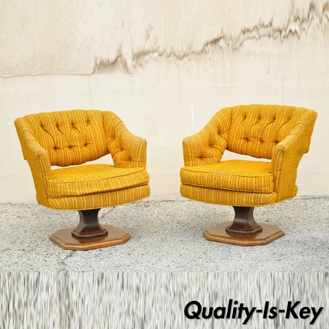 Silver Craft Orange Mid Century Modern Swivel Club Lounge Chairs - a Pair Cover