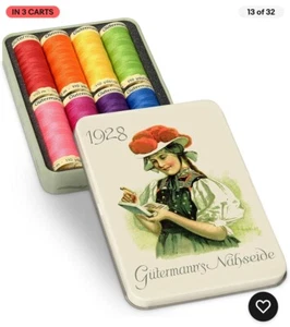 Gutermann Nostalgic Tin Set 2 Sew-All Thread 100m, Assorted Shades, 8 Reels Tin - Picture 1 of 4