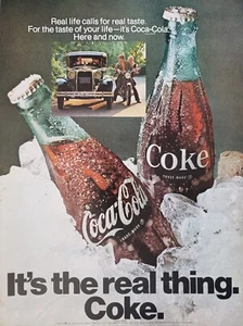 1969 Coca-Cola Soda Pop Two Glass Bottles In Ice Classic Car Motor Bike Print Ad - Bild 1 von 1