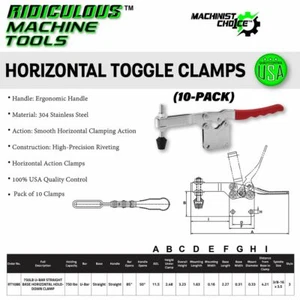 10-Pack Carbon Steel Toggle Clamps - 750 lbs U-Bar Straight Base Horizontal - Bild 1 von 6