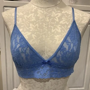 HANKY PANKY Bralette Blue Lace Bra Wireless Slip On Triangle Small EUC - Picture 1 of 5