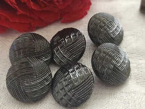 Lot 6 boutons anciens en verre noir gris argenté effet tissé 1,7 ref 2776 - Picture 1 of 4
