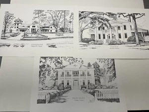 Lot of 3 Bob Dixon Print of Georgia Plantation Homes 16"x11" - Thomasville Grady - Picture 1 of 7