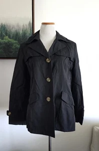 Giacca Women's Black Rain Jacket Button Coat Size L - Picture 1 of 9