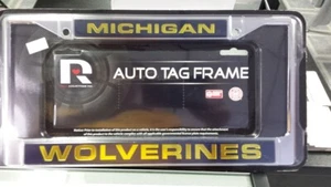 NCAA Michigan Wolverines Blue / Yellow Laser Chrome License Plate Frame - Picture 1 of 1