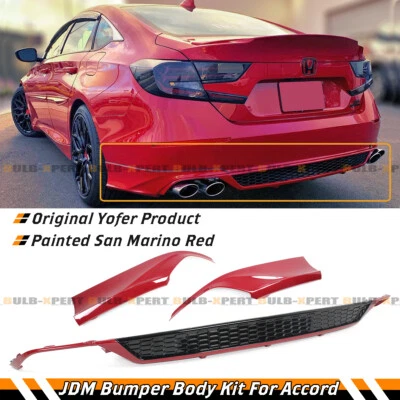 FOR 18-22 HONDA ACCORD SAN MARINO RED YOFER REAR BUMPER DIFFUSER + CORNER APRON - Image 1 of 4