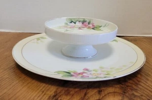 Vintage NIPPON Pedestal Dish Dip Tray 9" & 4 3/4" Top Handpainted Cherry Blossom - Picture 1 of 7