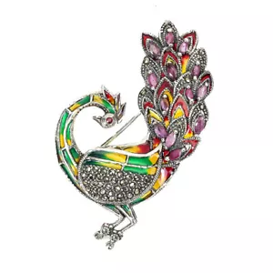 925 Plata de Ley Broche Marquesita Rubí Marcasita Gema Natural Joyería - Imagen 1 de 9