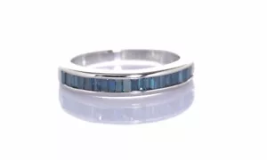 1/2ct Certified Treated Blue half-eternity wedding band, size J1/2 - Picture 1 of 11